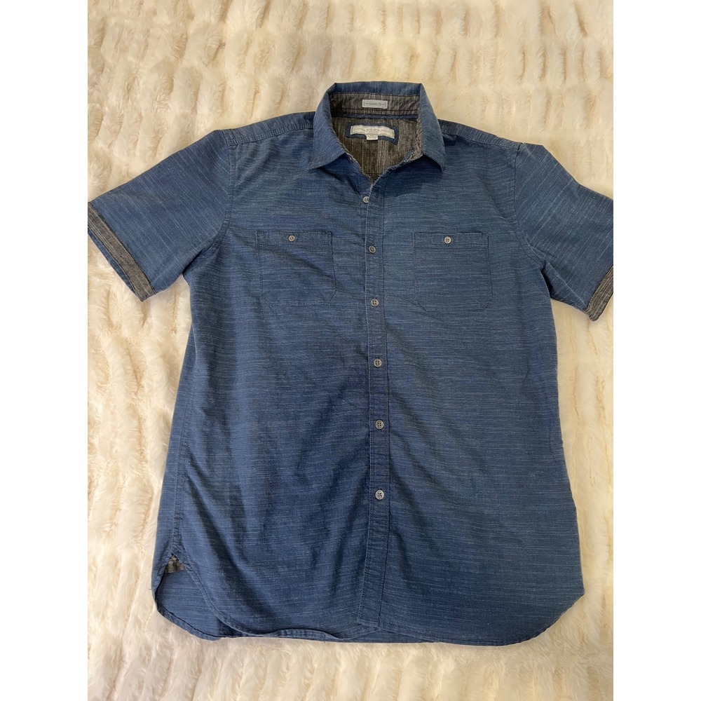 PD&C Stretch Mens Medium Blue Short Sleeve Button Down Classic Fit Shirt